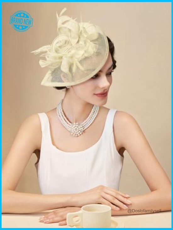 Feather Faux-Metal Fasciantors Woven Derby Wear Tea Party Clips Headband One main image 5